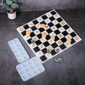 DIY silicone resin molds for chess board and pieces featuring crown and gear details