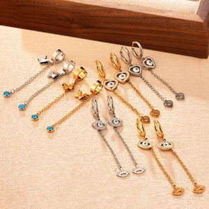 Stainless Steel Evil Eye Hoop Drop Earrings 18K Gold Plated Chain Fringe Butterfly Heart Pendant Jewelry For Women