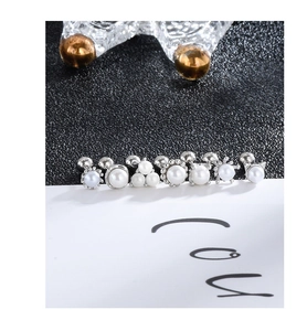 Detail of 925 silver pearl stud earrings with screw back closure on background