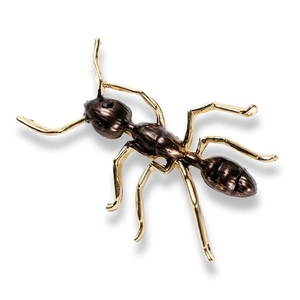 Striped enamel ant brooch in bronze and gold finish, elegant insect accessory for unisex