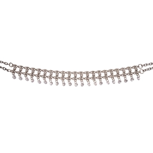 Silver luxury choker necklace with pavé cubic zirconia tassels and crystal accents