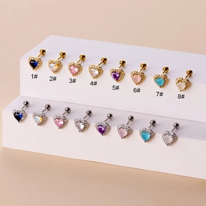 Heart Cartilage Stud Earrings Zirconia Inlaid Stainless Steel Screw Back Helix Piercing Korean Style For Women