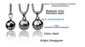 Nahaufnahme von polierten 316L-Edelstahl-Anhängern in Fußball-, Basketball- und Volleyballdesign