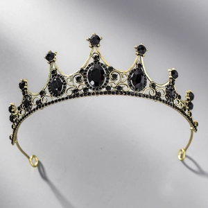 Vintage Baroque black crystal bridal tiara with bronze metal frame for Gothic weddings