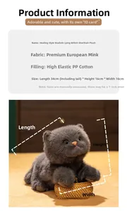 Detalles del peluche gato British Shorthair gris tamaño 34x16x16cm con especificaciones