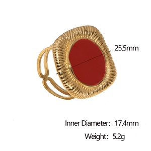 Detail showing 25.5mm width and 17.4mm inner diameter of 18k gold plated red oil ring