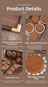 Detailed close-up of walnut wood jewelry display tray with gold metal corner accents