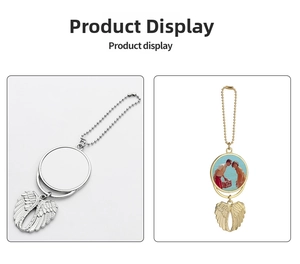 Detail of sublimation heart angel wing car pendants in gold and silver finish