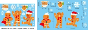 Größenangaben für Weihnachts-Lebkuchenmann und Schneeflocken Fensteraufkleber Set
