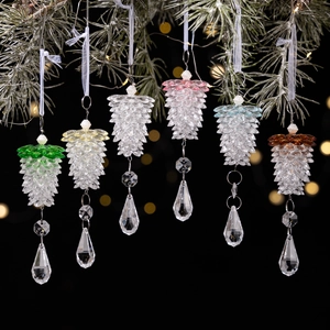 Christmas Tree Pinecone Hanging Ornaments Acrylic Crystal Faceted Transparent Colorful Holiday Festive Home Decor Elegant