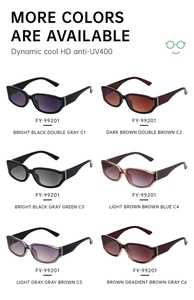 Matrix display of square frame sunglasses featuring HD clarity and UV400 protection