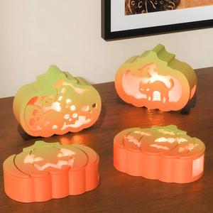 Halloween pumpkin epoxy resin molds with black cat and bat cutout light decorations