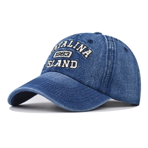 Vintage Washed Denim Baseball Cap Retro Catalina 1983 Island Embroidery Adjustable Sun Protection Outdoor Hat For Men Women
