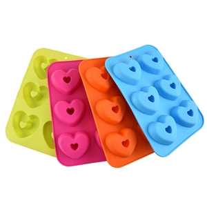 Multi-colored 6-cavity heart silicone molds for baking doughnuts and chocolates
