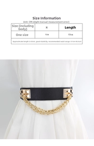 Detailed size chart for women elastic wide waist belt with gold chain decor