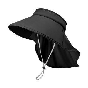Men's ice silk sun visor with wide brim and neck protection flap in black color