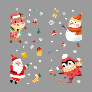 Christmas window decals set featuring Santa, reindeer, and snowman motifs