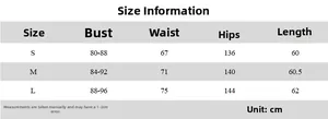 Size info chart for women's V-neck dress detailing bust, waist, hips, and length
