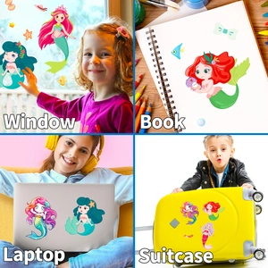 Cartoon mermaid stickers applied on windows, notebooks, laptops, and suitcases