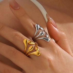 Stainless Steel Fluid Waterdrop Ring Adjustable Opening Abstract Liquid Metal Line Fashion Jewelry For Women