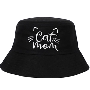 Cotton Bucket Hat With Cat Mom Embroidery Cat Ears Pattern Breathable Sunshade Casual Sun Hat For Women