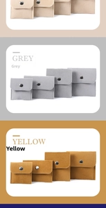 Microfiber velvet jewelry pouches in grey and yellow with various sizes and snap closure
