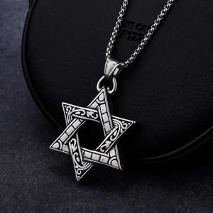 Vintage stainless steel Viking Star of David pendant with an antique silver finish