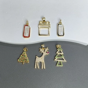 Christmas Pendants Copper 18K Gold Plated Zircon Reindeer Tree Gift Box Enamel Charms For DIY Jewelry Making Women