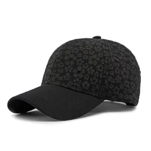 Casquette de baseball noire à fleurs 3D avec visière en coton pour protection solaire