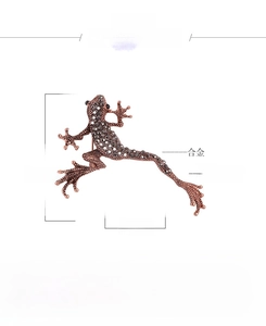Detail of alloy frog brooch with size 65mm x 70mm and vintage black crystal inlay