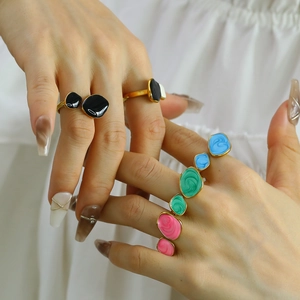 French style colorful enamel rings with irregular gold band for women fashion