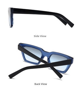 Side and back views of modern cat-eye sunglasses with gradient lenses and wide temples