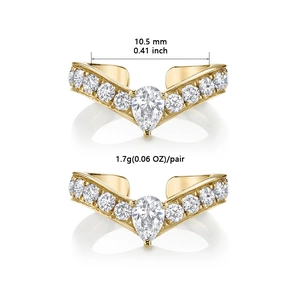 Gold-plated V-shaped huggie earrings set with teardrop zircon stones and 10.5mm drop