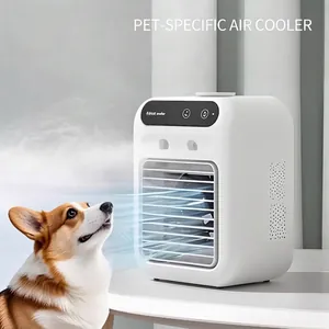 Portable Pet Air Cooler Mini Evaporative Cooling Fan With Humidifier For Dogs Cats USB Rechargeable Desktop ABS White