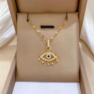 Evil Eye Pendant Necklace Gold Plated Titanium Steel Copper Cubic Zirconia Micro Pave Jewelry For Women Chic Gift