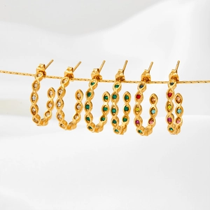 Orecchini A Cerchio In C In Acciaio Inossidabile Con Zirconia Cubica Colorata Intarsiata Design A Onda Cavo Per Donne