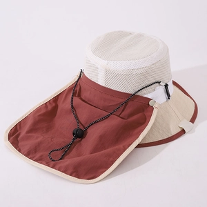 Detailed view of kids cartoon bear sun hat with breathable mesh and neck protection