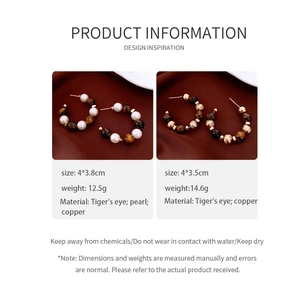 Detailed product size and material specifications for tiger's eye bead earrings