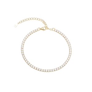 Detail of S925 sterling silver gold-plated tennis bracelet with zircon stones and lobster clasp
