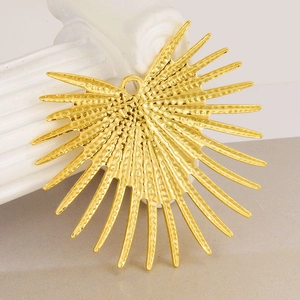 Polished gold 304 stainless steel fan shaped sunburst pendant on white pillar