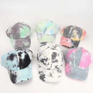 Tie-dye distressed baseball cap set with graffiti style and torn holes for street fashion