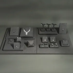 Gray microfiber jewelry display stand set for necklaces earrings and bracelets