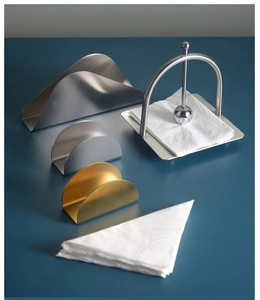 Selection of stainless steel napkin holders in silver and gold finishes for restaurants