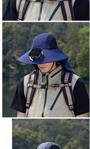 Dettaglio cappello parasole outdoor con ventilatore solare e protezione per il collo