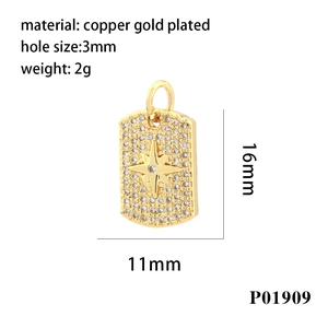 Detailed view of rectangular copper gold plated pendant with star motif and cubic zirconia