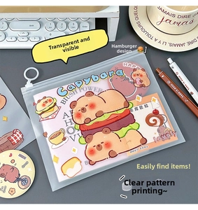 Translucent PVC stationery pouch with Capybara print and circular zipper puller