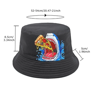 Chapeau bob noir pour enfants avec motif requin et protection solaire 52-54cm