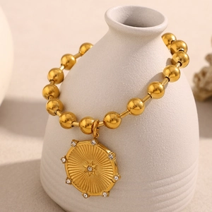 Bracciale a sfere in acciaio inossidabile placcato oro 18K con ciondolo a stella