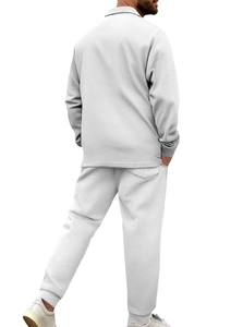 Detailed back view of light gray long-sleeved loungewear set with waffle texture fabric
