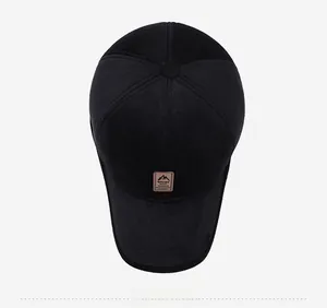 Top view of men's winter baseball cap with knitted panels and sport patch detail